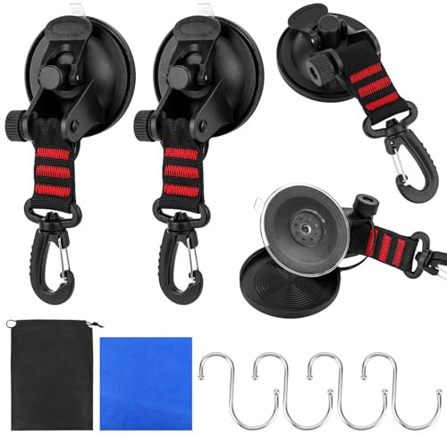 Homgaty 4 ganci a ventosa, ganci a ventosa extra forti con anello a D girevole a 360°, gancio di fissaggio a ventosa con 4 ganci a S per camper, finestre, tende da sole, accessori da campeggio