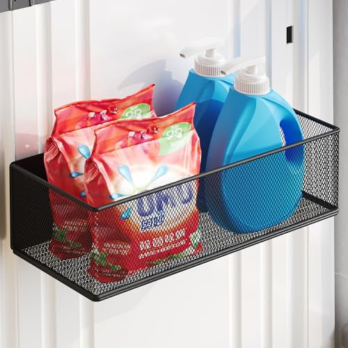 Magnetisches Regal für Waschmaschine, Waschmaschinentrockner, magnetischer Fusselbehälter für Waschküche, Gewürzregal, magnetischer Korb-Organizer für Waschküche, 1 Packung (schwarz, 27,7 cm L x 12,9