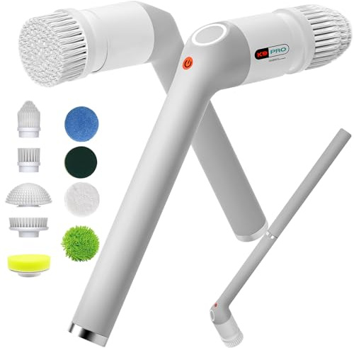 Limpiador eléctrico giratorio, cepillo limpiador de baño con cuerpo completo IPX7 impermeable, limpiador de ducha con mango largo, cepillo de limpieza eléctrico con 9 cabezales de cepillo, limpiador