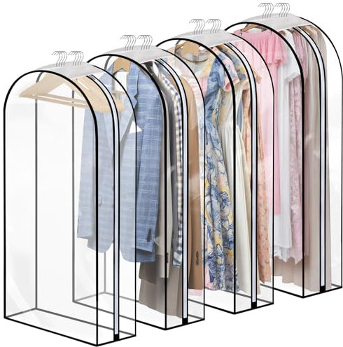 Dntorx 4 Stück Kleidersack, 152 x 60 cm Kleidersäcke mit 25.5 cm Seitenfalten, Voll Transparente Kleiderschutzhülle mit Seitlichem Reißverschluss Kleiderhülle für Anzug Hemd Kleider Mantel