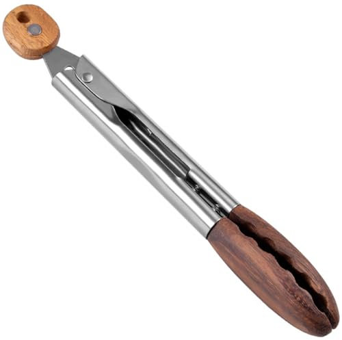 Robusta pinza da insalata in legno con manico in acciaio inox per una facile presa del cibo