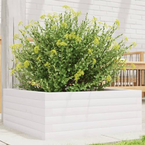 NQJIBUE Article-Jardinière blanche 60 x 60 x 23 cm en pin massif, pelouse et jardin, jardinage, pots et jardinières