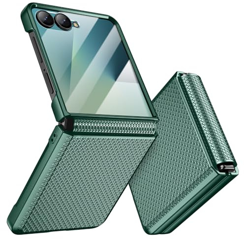 Doeshine für Samsung Galaxy Z Flip 7 Hülle mit Scharnierschutz,Grün | Displayschutzfolie,Rutschfester Textur, Hard PC Militär Stoßfest Schutzhülle Rugged Cover