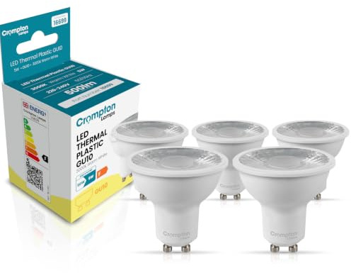 Crompton Lamps LED GU10 Spotlight Bulbs 5W | 5 Pack | Dimmable | Warm White 3000K | Energy Saving Light Bulbs for Ceiling Lights | 400 Lumens | Direct Replacement | GU10 LED Bulbs