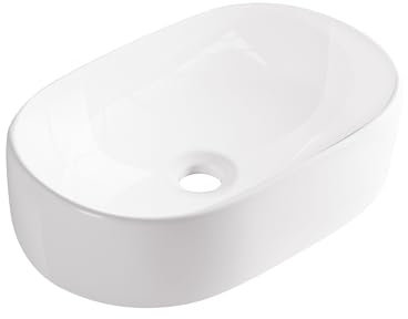 AQUAUNO Aufsatzwaschbecken RITA 56x35,5 cm Oval – Weißes Keramik Waschbecken ohne Hahnloch und Überlauf – Sanitärkeramik Waschschale Bad