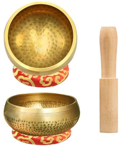 Tibetisches Klangschalen-Set Ø 8 & 12 cm mit Chilin-Muster Inkl. Holzklöppel & Schalenkissen | Handgefertigt & leicht bespielbar Perfekter Begleiter für Meditation und Klangtherapie (8CM)