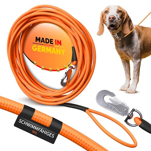 Themahund Schleppleine 10 m leicht & schwimmfähig, aus Seil, Handschlaufe | Besonders leichte, reißfeste Trainingsleine mit 360°-Karabiner – für Rückruf- & Wassertraining
