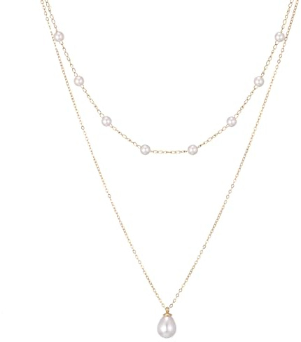 AFSTALR Pearl Necklaces for Women Gold Chain with White Pearl Pendant Charm Coker Necklace Jewellery Sets Gifts for Girls Ladies