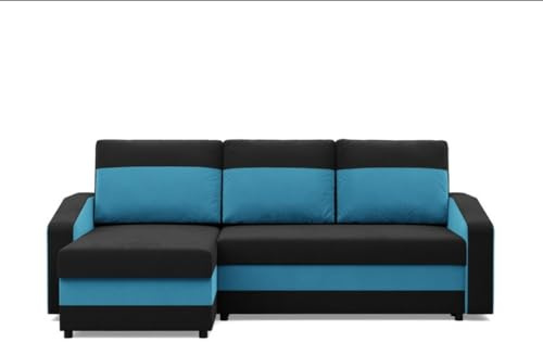 Agritrade AK Orion Sofa Bed – Modern Convertible Couch with Optional Corner Section & Storage – Multiple Colours (Black Light Blue, Corner - L Shape Sofa)