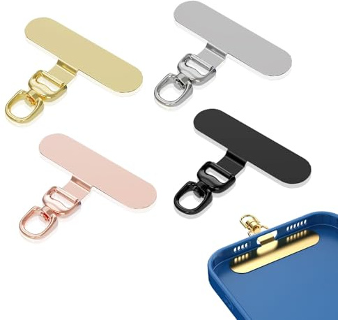 Enganche Movil, 4PCS Parche De Metal De Acero Inoxidable para Teléfono | Parche De Correa Ultrafino, Giratorio De 360°, Inserto Metálico Universal Para Smartphones (Negro, Blanco, Plata, Rosa)