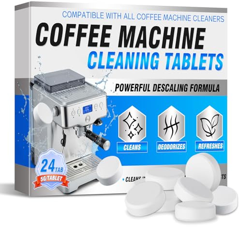 Inpumo Coffee Machine Descaler 24 Tablets, Effective Descaler for Coffee Machines to Removes Limescale and Oils, Descaling Tablets for All Brands and Types of Coffee Machines