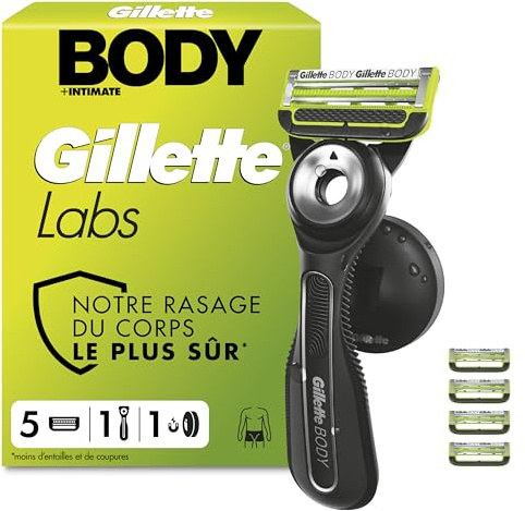 Gillette Labs Body & Intimate Rasierer, Körper Und Intimbereich, Schwarz | Intimrasierer Mann, Schutz Vor Eingewachsenen Haaren Und Irritationen, Inkl. Handstück, Duschhalterung Und 5 Rasierklingen