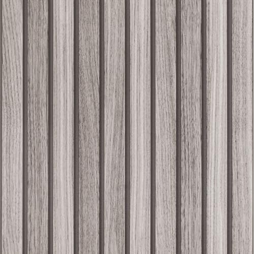 Peyotes Peel and Stick Wallpaper Grey Wood Slat Vinyl Wrap Dark Panel Feature Self Adhesive Wall Paper Waterproof Removable Wall Decor Roll for Furniture Bedroom Living Room Bathroom 44.5x500cm