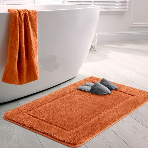 SOANNY Badematte 60x90 cm, Einzelstück, rutschfest & Waschbar, Weicher Mikrofaser Badezimmerteppich, Saugfähig & Schnelltrocknend, Orange