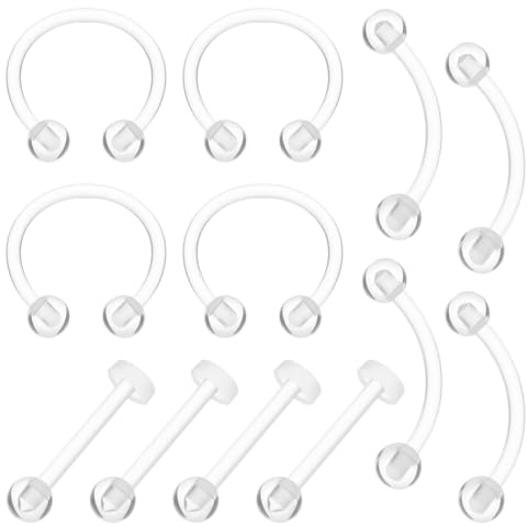 16G Klar Piercing Retainers, 12 Stück Lippenpiercing Hufeisen Septum Nasenring Fake Piercing, Bauchnabelring Zunge Lippe Augenbraue Brustwarze Labret Tragus Nasenpiercing Knorpelschmuck