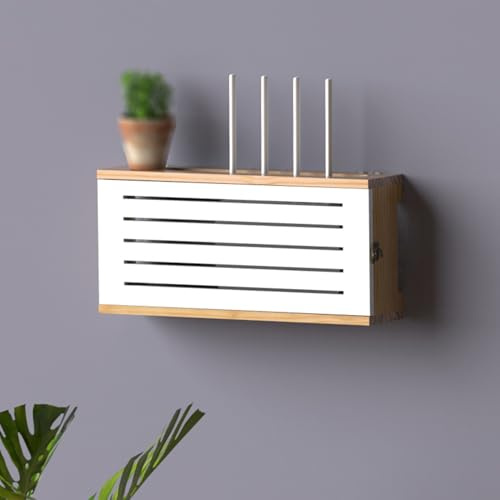 Generisch Router Shelf Wall Mounted Wooden Cable Management for Routers, TV Boxes, Set Top Boxes, Classic Design 42.5x10x20 cm, Space-Saving Storage Solution
