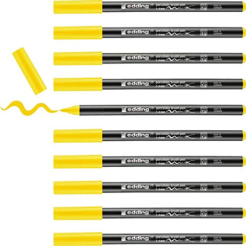 edding 4200 porcelain brush pen - yellow - 10 pens - brush tip 1-4 mm - felt-tip pen for painting and decorating ceramics, porcelain - dishwasher-safe, lightfast ink, quick-drying