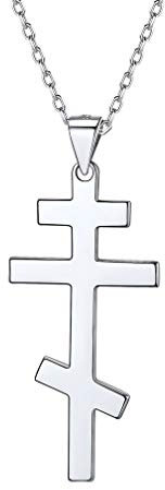 PROSILVER Damen Collier 925 Silber Russisch Orthodoxe Kreuz Anhänger Halskette 1,5mm/46+5cm verstellbar Rolokette religiöser Schmuck Accessoire für Mädchen Jungen