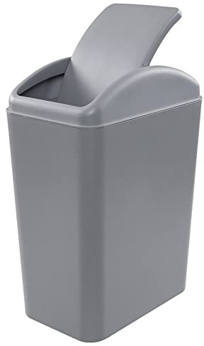 Lesbye 15 L Kitchen Trash Bin, Plastic Swing Top Dustbin, Bathroom Office Waste Bin, Grey