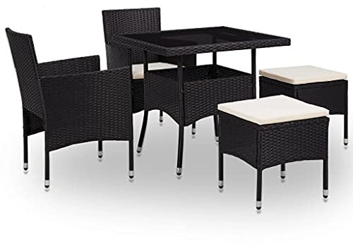 vidaXL Mobilier à Dîner d'Extérieur 5 pcs Ensemble de Salle à Manger Table et Chaises de Jardin Patio Terrasse Noir Résine Tressée et Verre