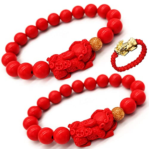 Braccialetto con amuleto Feng Shui con perline rosse e ciondolo rosso Pi Xiu/Pi Yao Attract Lucky Wealthy Bangle per donne/uomini
