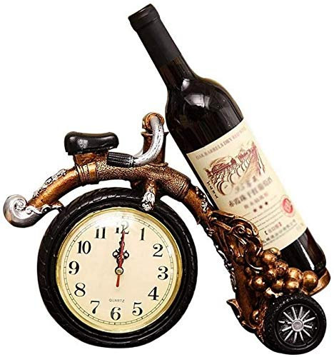 MFLASMF Personality Countertop Wine Bottle Rack With Clock, Free Standing Motorcycle Wine Display Holder Stand Indoor Crafts Modern Minimalist Design for Wine Lovers