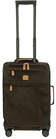 Bric's Trolley Life Kollektion, Handgepäck-Koffer mit Reißverschlusstaschen und 4 Rollen, Wildlederoptik, Maße: 37x55x23, Olive