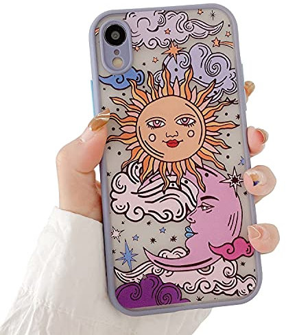 ZTUOK Compatible with iPhone X/XS for Girl Woman,Cute Sun Moon Cartoons Pattern Slim Design, Protective Hard PC Back with Soft Shockproof TPU Bumper Phone Case for iPhone X/XS- Purple
