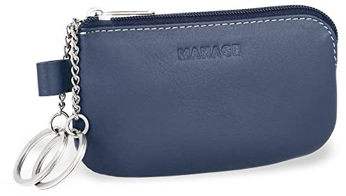 MANAGE Leder Schlüsseletui Blau mit Münzfach und Schlüsselring - Schlüsselmäppchen mit Reißverschluss Damen und Herren für Schlüssel Autoschlüssel - keychain Schlüsseltasche Blau