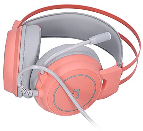 Shanrya PC Gaming Headset, Soft, Skin-Friendly Gaming Headset, 50 mm Speaker Unit for Gaming (Pink)