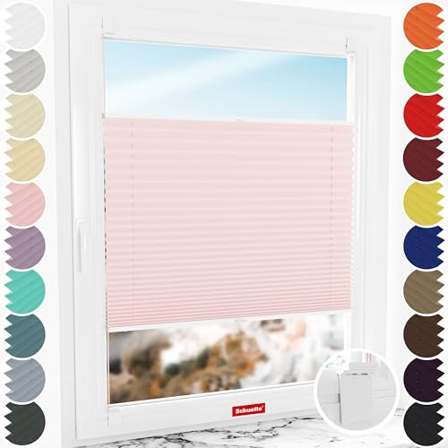 Schuette® Plissee ohne Bohren zum Kleben ● Premium Kollektion: Powdered Rose (Rosa) ● 75x200cm (Breite x Höhe) ● Suprafix Faltrollo Klebehalterung ● Bequeme Rollo Montage inkl. Video