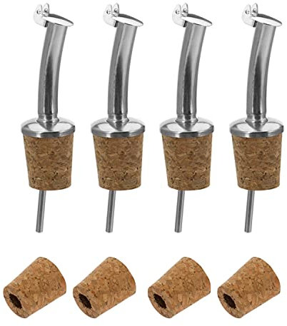 Westmark 425022E3 - Beccuccio per liquori e olio, 4 tappi di ricambio con bocchettoni, in metallo e ottone, senza nichel, tappo naturale standard, colore: Argento