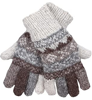 Damen Wollhandschuhe Handgestrickt Fair Isle Naturfarben Einheitsgröße Handarbeit Extra Warm Pachamama Fair Trade, Hellbraun, Grau, Braun, One size