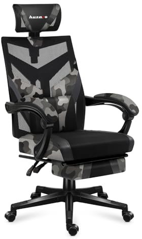 huzaro Combat 5.0 Camo | Gaming Stuhl Ergonomischer PC-Stuhl Computerstuhl Bürostuhl | Fußstütze | Lendenkissen | Verstellbare Kopfstütze | bis 140 kg belastbar | 90-140° Neigungswinkel | Camouflage