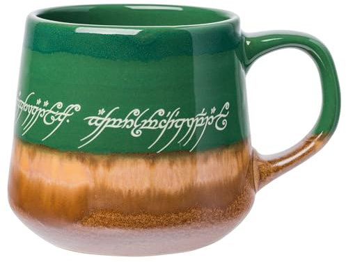 Silver Buffalo Lord of The Rings Elven Text High Gloss Reactive Glaze Tapered Pottery Mug,18 Ounces
