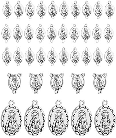 Cottvott 40pcs Seven Sorrows Rosenkranz Mittelstück Our Lady Jesus Connector Spacer Medaille Anhänger, DIY Rosenkranz Herstellung Zubehör