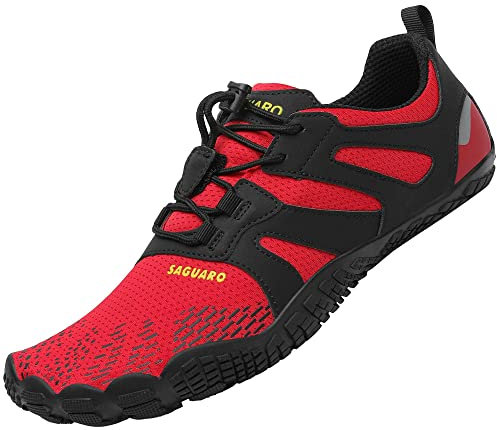 SAGUARO Barfußschuhe Herren Barfuss Schuhe Damen Barfussschuhe Outdoor Sport Zehenschuhe Fitnessschuhe rutschfest Traillaufschuhe Sommer Rot,Gr.40