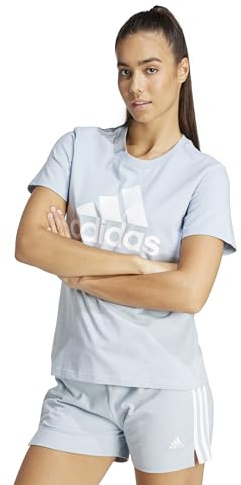 adidas Damen Essentials Logo Tee, Wonder Blue/White, L