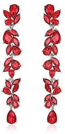 EVER FAITH Strass Kristall Kronleuchter baumeln Ohrringe Art Deco Marquise Teardrop lange Tropfen Ohrhänger für Damen Braut Hochzeit Prom Rot Silber-Ton