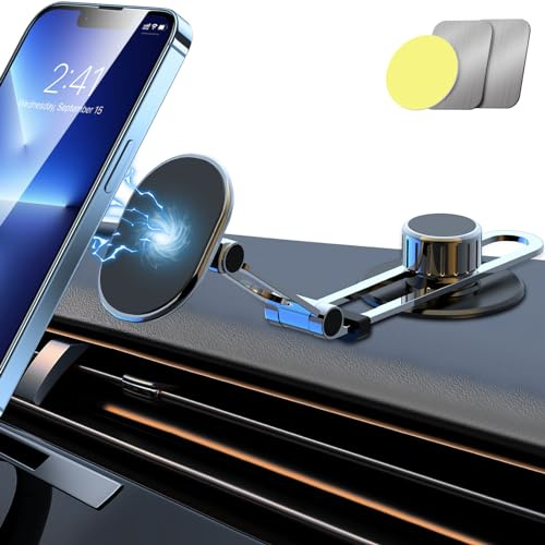 Qianyou Handyhalterung Auto Magnet, 360° Drehbar Kfz Handyhalterung mit Verstellbarem Langem Arm, Amaturenbrett Glasscheibe KFZ Handy Halterung, Auto Muss Zubehör Haben für iPhone Alle Smartphones