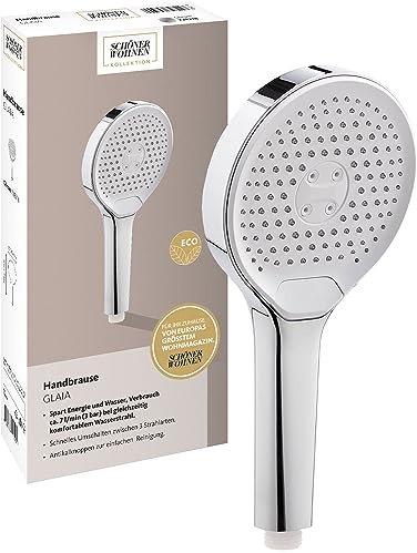 Schöner Wohnen Kollektion Handbrause 3-strahlig Glaia, wasserspar Duschkopf, Duschbrause mit Anti-Kalk-Noppen, Typ 1/2 '' Anschluss, Chrom