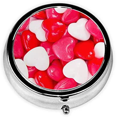 Heart Candy Pill Box 3 Compartment Small Pill Case Portable Pill Box for Pocket Or Purse Cute Medicine Organizer Holder to Hold Vitamins Medication Fish Oil Supplements