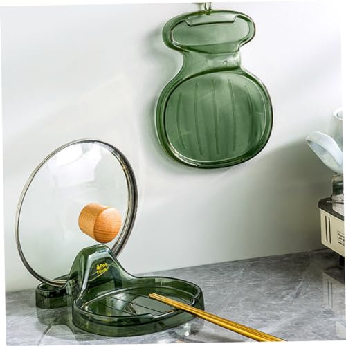 Obelunrp Pot Lid Holder, 2pcs Multifunction Pot Lid Organiser with Spoon Rest, Kitchen Spatula Rack, Pan Lid and Spoon Holder to Prevent Water Drip for Kitchen(Green)