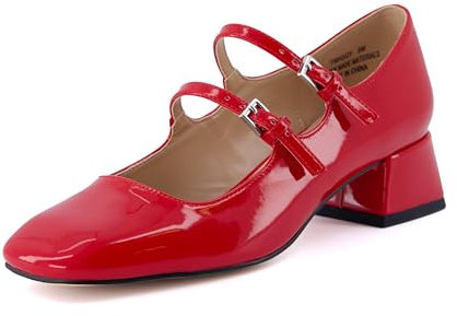 CUSHIONAIRE Scarpa Elegante Twiggy Mary Jane da Donna + Memory Foam, Ampie larghezze Disponibili, Vernice Rossa 38 EU