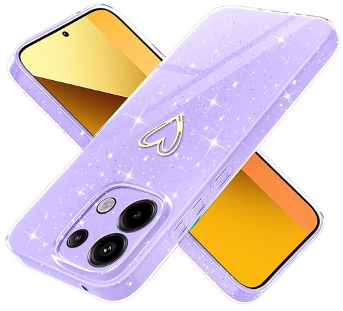 Yichxu Handyhülle für Xiaomi Redmi Note 13 5G (Nicht für 4G) Hülle Glitzer Herz Love Silikon TPU Stoßfeste Schutz Bumper Case Glänzend Ultra Dünn Kratzfeste Schutzhülle für Redmi Note 13 5G, Lila