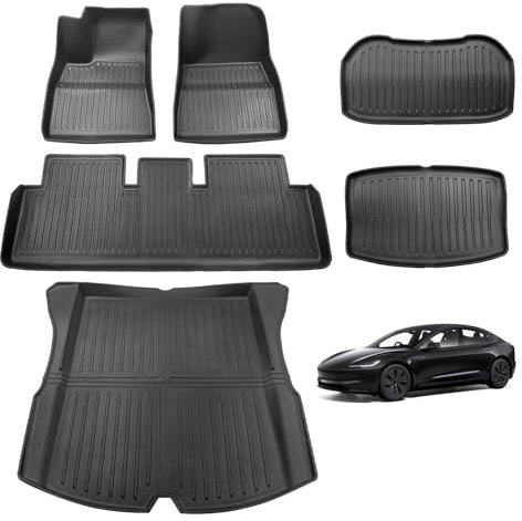 BestEvMod für Refreshed Model 3 Highland Cargo Liner Bodenmatte Kofferraummatte und Kofferraummatte TPE Protector Liner Kompatibel mit 2024 Refreshed Tesla Model 3 Highland Zubehör (Full Set)