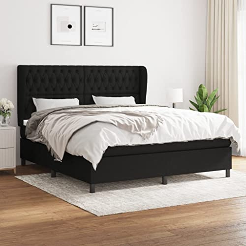 ZQQLVOO Betten, bettrahmen & lattenroste Schrankbett Polster kopfteil Boxspringbett mit Matratze Schwarz 180x200 cm Stoff