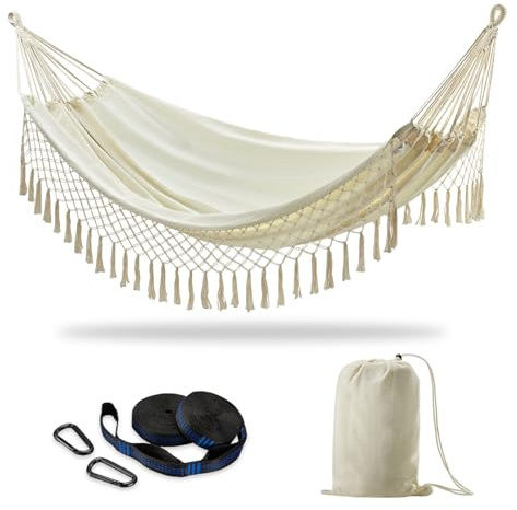 CHULIM Brasilianische Doppel-Hängematte mit Baumgurten, extra groß, 238 x 160 cm, 2 Personen, Hängematte für Hinterhof, Terrasse, Outdoor, Innenbereich, 204 kg Tragkraft, weicher gewebter