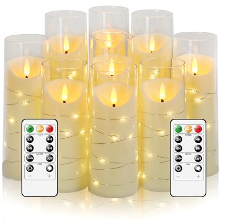 Eebuss Flammenlose Kerzen-Lichterkette, schräg, 5er-Set, Heimdekoration, Art-Deco, 7er-Set (grau)-3