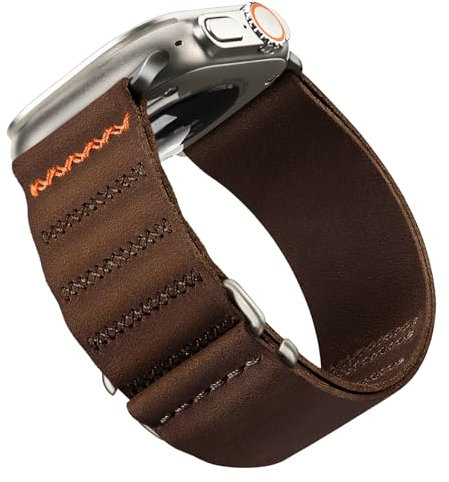 Suitisbest Correas de cuero compatibles con Apple Watch Ultra Band de 49 mm, 46 mm, 45 mm, 44 mm, 42 mm, correa de cuero genuino de grano superior con gancho en S para iWatch Series 10 Ultra SE 9 8 7